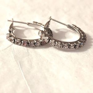 Silver Rhinestone Hoop Earrings Small